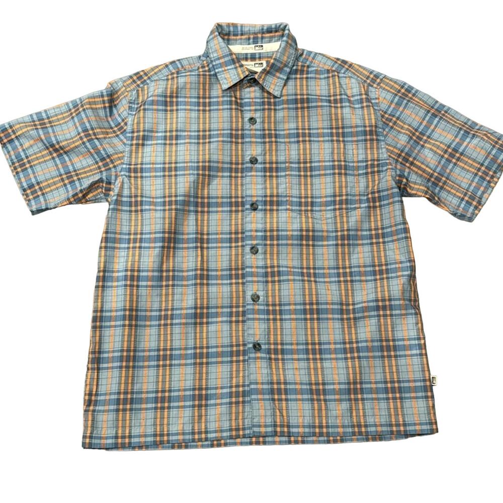 REI Men's Lightweight Plaid Button Down Short Sleeve Shirt Blue Orange Size S